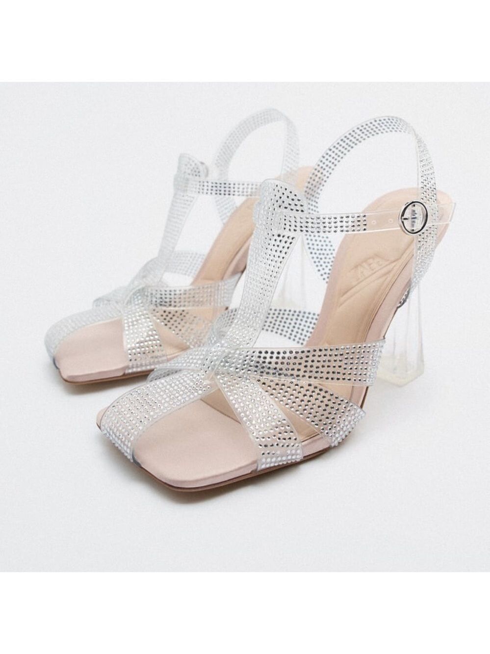 Zara VINYL HEELED CAGE TRANSPARENT SANDALS SZ US 10 EU 41